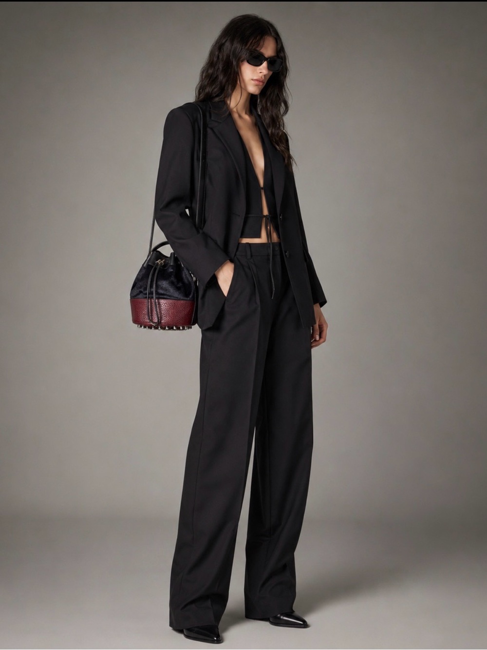 Alexander Wang Diego Bucket Bag Black Burgundy Leather Fur $950!
